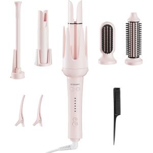 5 in 1 Automatic Curling Iron Set with Interchangeable Ceramic Barrels, Straightening & Volumizing Brush, 3 Temp & Timer, Fast Heating Dual Voltage 0.5/1/1.25 Inch Set