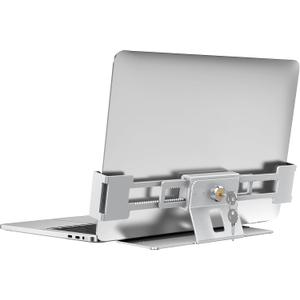 AboveTEK Laptop Locking Station, Premium Aluminum MacBook Security Lock with High-Security Copper Cylinder, Anti-Theft Computer Lock for All 11"-17" No-Slot Notebooks, Non-Slip Base for Public Spaces (Silver)