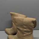 IUV Suede Cowboy Boots For Women Chunky Heel Pointed Toe Cowgirl Boots Mid Calf Western Embroidery fall Boot (7.5, Apricot)