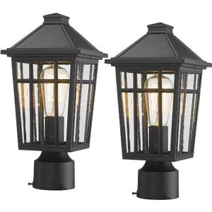 Darkaway Outdoor Post Lights Lamp Post Light Fixture, Waterproof Aluminum Housing with Glass, Fence Post Deck Lighting for Garden, Patio, Pathway (2 Pack, Black)