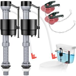 Universal Toilet Flusher Replacement Kit, Water-Saving & Height Adjustable Fill Valve, 2-Inch Flapper, Quiet & Anti-Siphon Toilet Repair Kit Inside Tank, Easy to Install (Red, 2-Pack)