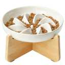 PETTOM Slow Feeder Cat Bowl with Stand, Ceramic Slow Eating Cat Bowl with Higher Edges, Elevated Cats Food Bowls for Dry and Wet Food Anti-Vomiting Puzzle Feeder for Healthy Eating Diet