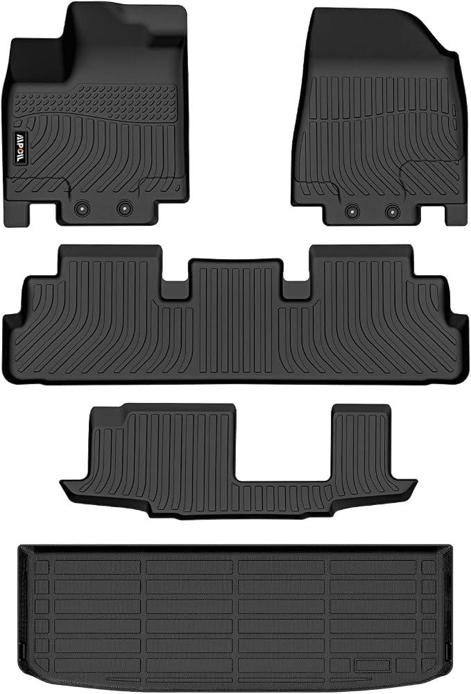 AIPOIL® Floor Mats & Cargo Liner Set for 2022-2026 Nissan Pathfinder 8 Seats & Infiniti QX60 7 Seats All Weather Protection TPE Anti-Slip Automotive Full Set Custom Car Mats Accessories - Black