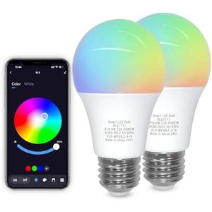 ORALUCE Bluetooth Smart Light Bulb A19 E26,9W LED Light Bulb Color Changing APP Dimmable, 9W Equivalent RGBCW LED Bulb 900 Lumens Multicolor,2P (No WiFi Connection)