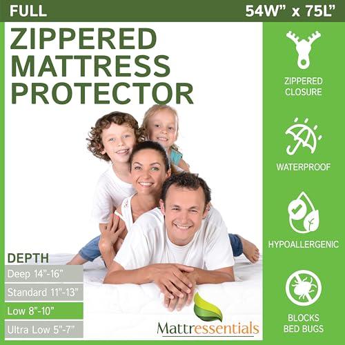 Zippered Full (8"-10" Depth) Mattress Protector - Bed Bug Waterproof Mattress Cover, Premium Quality Hypoallergenic Encasement White
