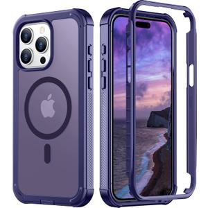 Red2Fire Magnetic for iPhone 15 Pro Max Case, [Compatible with MagSafe][Military Grade Drop Protection][Heavy Duty Shockproof] Non-Slip Translucent Matte Bumper Phone Case for iPhone 15 Pro Max 6.7" (Dark Purple)