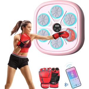 Pink Music Boxing Machine, Music Boxing Machine for Adults, 9 Speeds and 9 Modes, with Boxing Gloves, for Home Indoor Exercise Boxing Machine