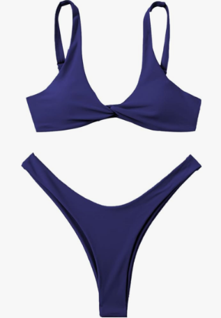 Verdusa Women's Twist Front Bikini Set High Cut Thong Tied Back Two Piece Swimsuit M