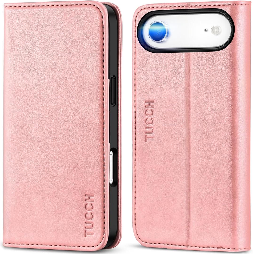 TUCCH Case Wallet for iPhone Air (6.5") 2025, RFID Blocking 3 Card Holders | Kickstand | PU Leather | Protective Flip Folio Cover | TPU Shockproof Interior Shell | Pink