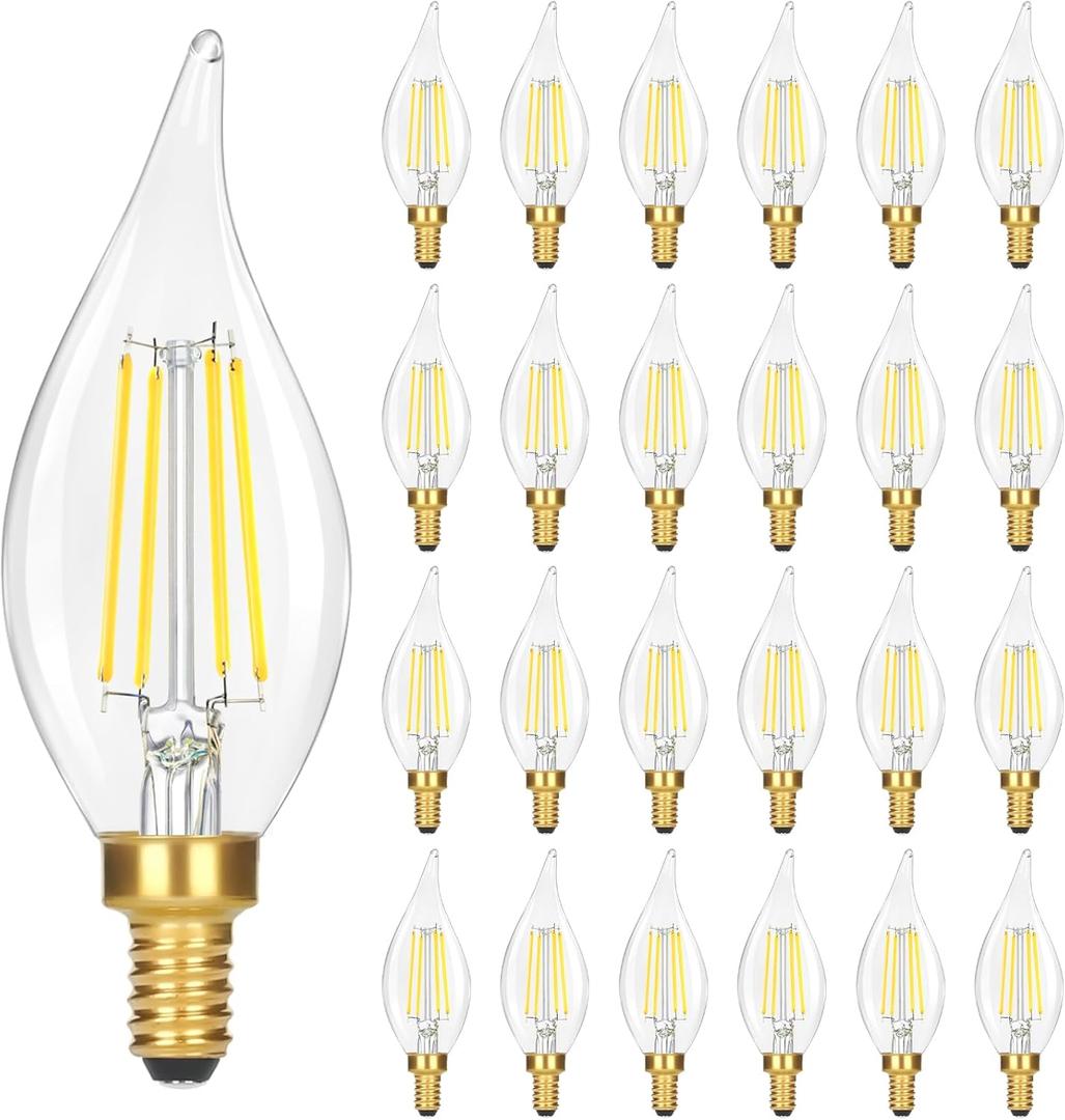 24-Pack Dimmable E12 LED Candelabra Bulbs, 40 Watt 5000K Daylight White LED Chandelier Light Bulbs, 4W 460 Lumen Vintage Flame Tip Candle Bulbs for lamp, Ceiling Fan, Home Decor 24-Pack Dimmable E12 LED Candelabra Bulbs, 40 Watt 5000K Daylight White LED Chandelier Light Bulbs, 4W 460 Lumen Vintage Flame Tip Candle Bulbs for lamp, Ceiling Fan, Home Decor
