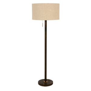 1 Light Floor Lamp in Walnut with Brass and Natural Linen Shade 20X16 IN