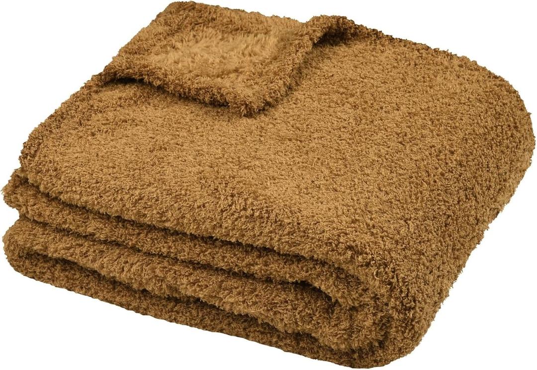 Blanket - Size 92x60 Inch - 100% Polyester - Camel - Montreal Model - Blanket - Soft Warm Fluffy Plain 