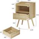 SUPERJARE Nightstands Set of 2, Night Stands with Charging Station & PE Rattan Decor Drawer, Bed Side Tables with Solid Wood Feet, End Table, for Bedroom, Living Room - Natural, 11.8"D x 15.9"W x 23.4"H