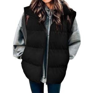 Zeagoo Puffer Vest Women Sleeveless Lightweight Quilted Jacket Stand Collar Zip Up Down with Pockets Winter Outerwear 2026 (X-Large, Black)