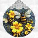 Bee Christmas Decoration - Stained Glass Tree Ornaments, Xmas Gift for Friend, Family, Coworker