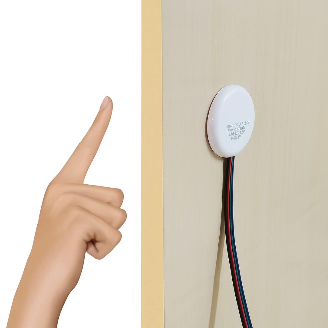 Concealed 12V LED Touch Dimmer Switch, DC 3.7-24V 72W Touch Sensor Stepless Dimming Switches for Smart Home LED Strip Lights, Penetrable Wood, Stone, Glass and More, No Hole Required (White)