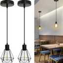 LTBLIGHT 2-Pack Industrial Pendant Light Fixtures, Black Hanging Ceiling Light with Adjustable Height Cord, Modern Pendant Lamps for Kitchen Hallway Bedroom Corridor, E26 Base(Bulbs Not Included)