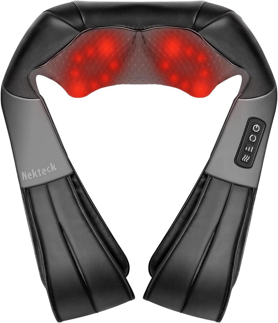 Nekteck Shiatsu Neck Massager with Heat for Pain Relief Deep Tissue, 2026 Upgraded 3D Back Shoulder Kneading Massage Pillow, Mother's Day Father's Day Relaxation Gifts for Mom Dad, Black(NOT Cordless)