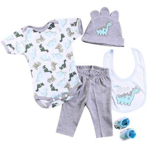 Reborn Baby Dolls Boy Clothes 22 inch Gray Dinosaur Outfit Accessories 5 pcs Sets Fit 20-22" Newborn Dolls Clothes