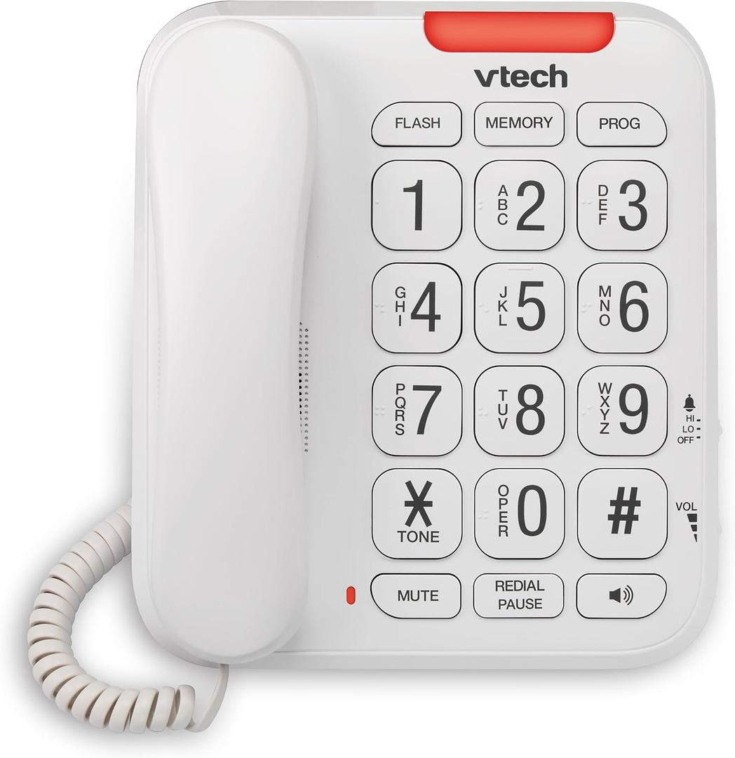 VTech SN1107 Corded Phone with Oversized High-Contrast Buttons, Talking Digits for Seniors, 10 Number Speed Dial, Visual Ringer, Full-Duplex Speakerphone