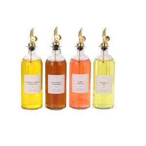 Molimoli Oil and Vinegar Dispenser with Metal Pour Spout, Weighted Pourer, Glass Bottle Dispenser for Kitchen, Olive Oil Cruet, Glass Olive Oil Bottle | 500ml, Set of 4