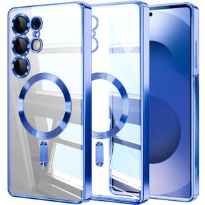 Magnetic Case for Samsung Galaxy S25,Compatible with Magsafe,Built-in Lens Protection,Clear Back Cover,Anti Yellowing,Military-Grade Drop Resistance Slim Protective Case for S25,Blue