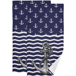 Anchor Bath Hand Towel 2 Pcs Absorbent Nautical White Stripe Hand Towels Sea Anchors Navy Blue Face Towel Soft Breathable Anchor Fingertip Towel for Bathroom Kitchen Hotel Spa Decor Gift 28.3x14.4in