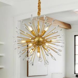 12-Light Gold Sputnik Chandeliers, 24" Starburst Firework Pendant Light fixtures, Mid-Century Modern Satellite Ceiling Lights for Dining Room, Kitchen, Bedroom, Living Room, E12