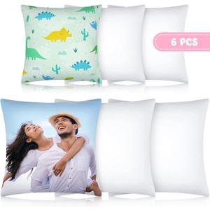 Patelai 6 Pcs Sublimation Pillow Cases Sublimation Pillow Covers White Cushion Heat Transfer Polyester Blank Cover DIY Heat Press Cases with Concealed Zipper(12 x 12 Inch, 16 x 16 Inch)