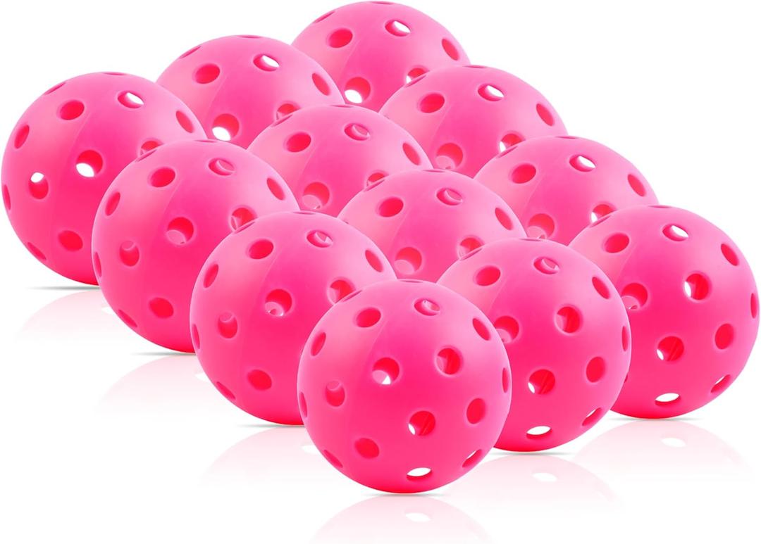 Fizzazzle Outdoor Pickleball Balls - 12 Pack 40 Holes - Designed to USAPA Specifications - High Resilience & Durability Pink Pickle Balls for Championships