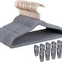 Tonswachic Kids Velvet Hangers 30 Pack - 14 Inch Premium Non Slip Kids Felt Hanger for Clothes - Ultra Thin Baby Felt Hangers for Youth Childrens' Closet with 10 Hanger Clips - Gray