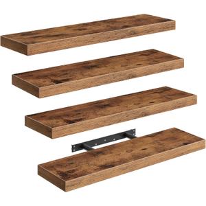 Floating Shelves for Wall, 23.6" Wooden Wall Shelf Set of 4 with Invisible Brackets, 1.5" Thick Hanging Shelves Farmhouse Home Decor for Bathroom, Living Room, Bedroom, Rustic Brown 6301BJP4BF