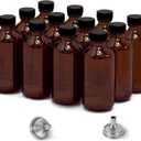 12 Pack 2oz Amber Glass Bottles for Vanilla Extract, Boston Round Leak-Proof Brown Glass Jars with Caps, Bonus Funnel - Ideal for Homemade Extracts, Essential Oils, DIY Christmas Party Gift Supplies