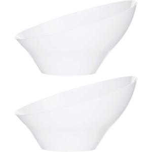 PLASTICPRO Disposable Angled Plastic Bowls Round Medium Serving Bowl, Elegant for Party's, Snack, or Salad Bowl, White, Pack of 4