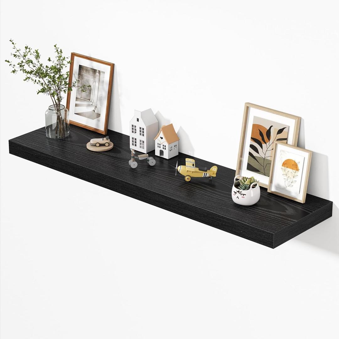 Dreamland 55" Floating Shelves for Wall, 12" Deep Thicker Black Floating Shelves, Wall-Mounted Shelves for Bedroom, Living Room, Kitchen, Bathroom - Set of 1