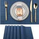 SLKQG Navy Blue Placemats Set of 6 - Easy Clean Washable Vinyl Placemats - Wipeable Heat Resistant Table Mats for Dining Table - 17x12 Inch (Navy Blue, 6)