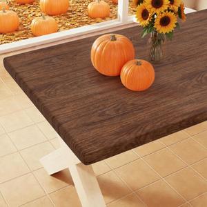 Smiry Rectangle Picnic Tablecloth, Waterproof Elastic Fitted Table Covers for 8 Foot Tables, Wipeable Flannel Backed Vinyl Tablecloths for Camping, Indoor, Outdoor (Brown, 30x96 Inches)