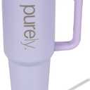 PURELY 40 oz Ceramic Lined Insulated Tumbler with Handle, Leak Resistant 2-way Lid and Straw, Ceramic Lined Travel Mug (Purple, 40oz)