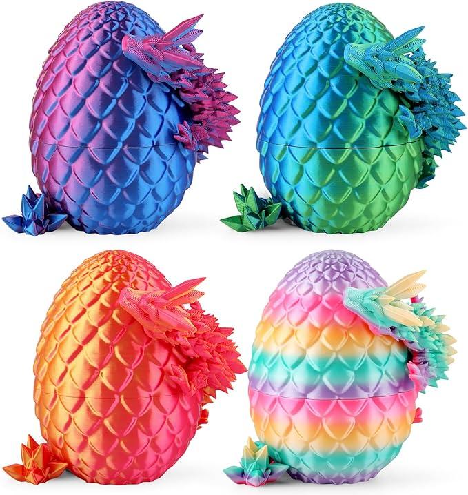  3D Printed Dragon Eggs, Mystery Crystal Dragon Egg for Easter Basket Stuffers, Unique Easter Toys & Decor, Fantasy Tabletop Decor for Kids & Collectors (4 Pack)