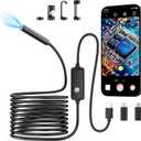 Endoscope Camera with Light,1920P HD Borescope with 8 Adjustable LED Lights, Endoscope with Semi-Rigid Snake Cable, IP67 Waterproof Inspection Borescope for iOS and Android-16.4ft Single Lens