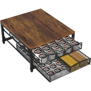 VyGrow Coffee Pod Holder For Counter, Wooden K Cup Holder with Double Layer Sliding Drawer, Large Capacity Coffee Pod Storage for Coffee Station, Home, Office, Kitchen 14.2"D x 11.8"W x 6.7"H