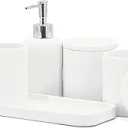ZCCZ - White Bathroom Accessories Set 6 Pcs - Toothbrush Holder, Lotion Soap Dispenser, 2 Qtip Holder Dispenser, Vanity Tray, Bathroom Tumbler - Decorative Countertop Vanity Organizer
