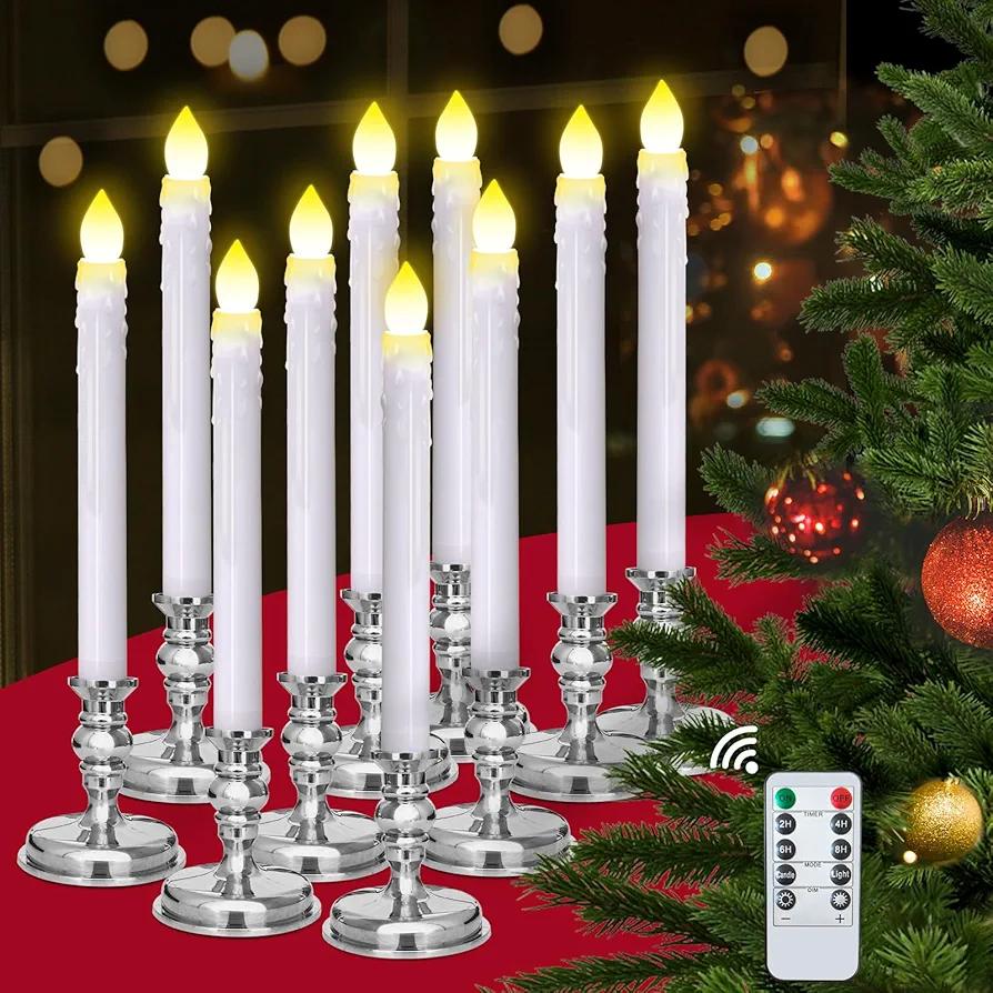 Flameless LED 12 Pack Window Candles with Drip Texture,Removable Candle Holders,24 AAA Batteries,Daily Timer,ON/Off Remote,12 Window Suction Cups,Christmas Home Wedding Decor (Black)