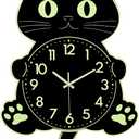 JoFomp 20 Inch Wooden Cat Clock with Moving Tail, Glow in The Dark Wall Clocks Battery Operated, Large Wall Clocks for Living Room Decor, Silent Wall Clock for Bedroom Night Glow, Lighted Wall Clock