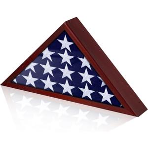 Flag Display Case for Burial Flag Real Glass Front, Solid Wood Flag Holder for 5'x9.5' Flag with Wall Mount, Mahogany Military Shadow Box Frame for Veterans