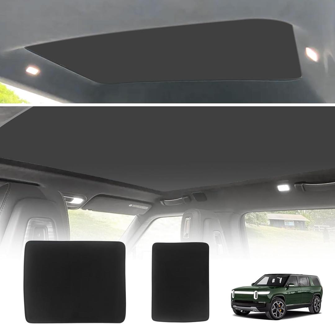 BestEvMod Foldable Roof Sunshade Compatible with 2022-2025 Rivian R1S Accessories Upgraded Heat Reflective Tech Accessories Sunroof Reflective Sun Shade(Front+Rear Black)