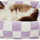 Lesure Cute Dog Bed for Small Dogs & Cats- Washable Puppy Beds, Cozy Rectangle Orthopedic Pet Sofa with Jacquard Shaggy Plush & Anti Slip Bottom, 20x19x6 inches (Lavender Checks)