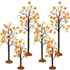 Chuangdi 6 Pieces Village Fall Maple Trees, 3 Sizes Thanksgiving Artificial Village Mini Trees Autumn Fake Tabletop Miniature Tree Centerpieces Set for Harvest Christmas Thanksgiving Party Decoration