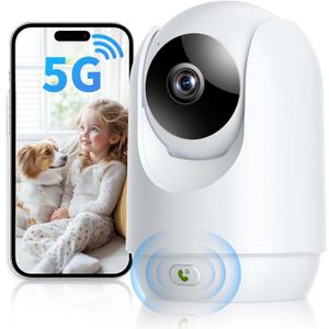 Security Camera Indoor, 5G WiFi Cameras for Home Security, Pet/Baby Camera with Phone App, Plug-in, One-Click Call, Motion Tracking, Patrol, Pan/Tilt, 2-Way Talk, Work w/Alexa and Google Assistant