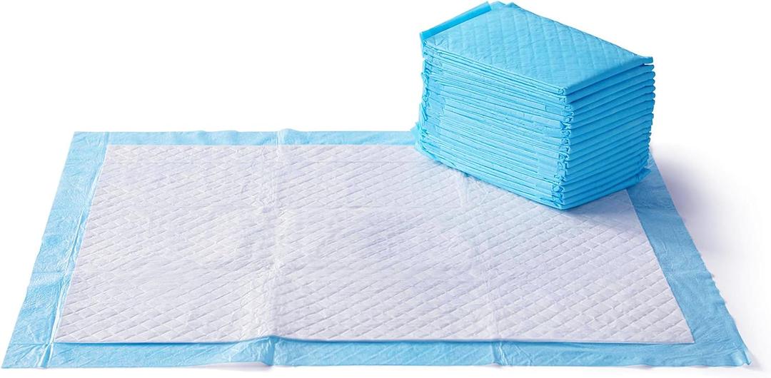 Amazon Basics Heavy Duty Dog and Puppy Pee Pads, 5-Layer Leak-Proof Ultra Absorbent, Quick-Dry Surface, Potty Training, X-Large (28x34"), 25 Count, Blue & White